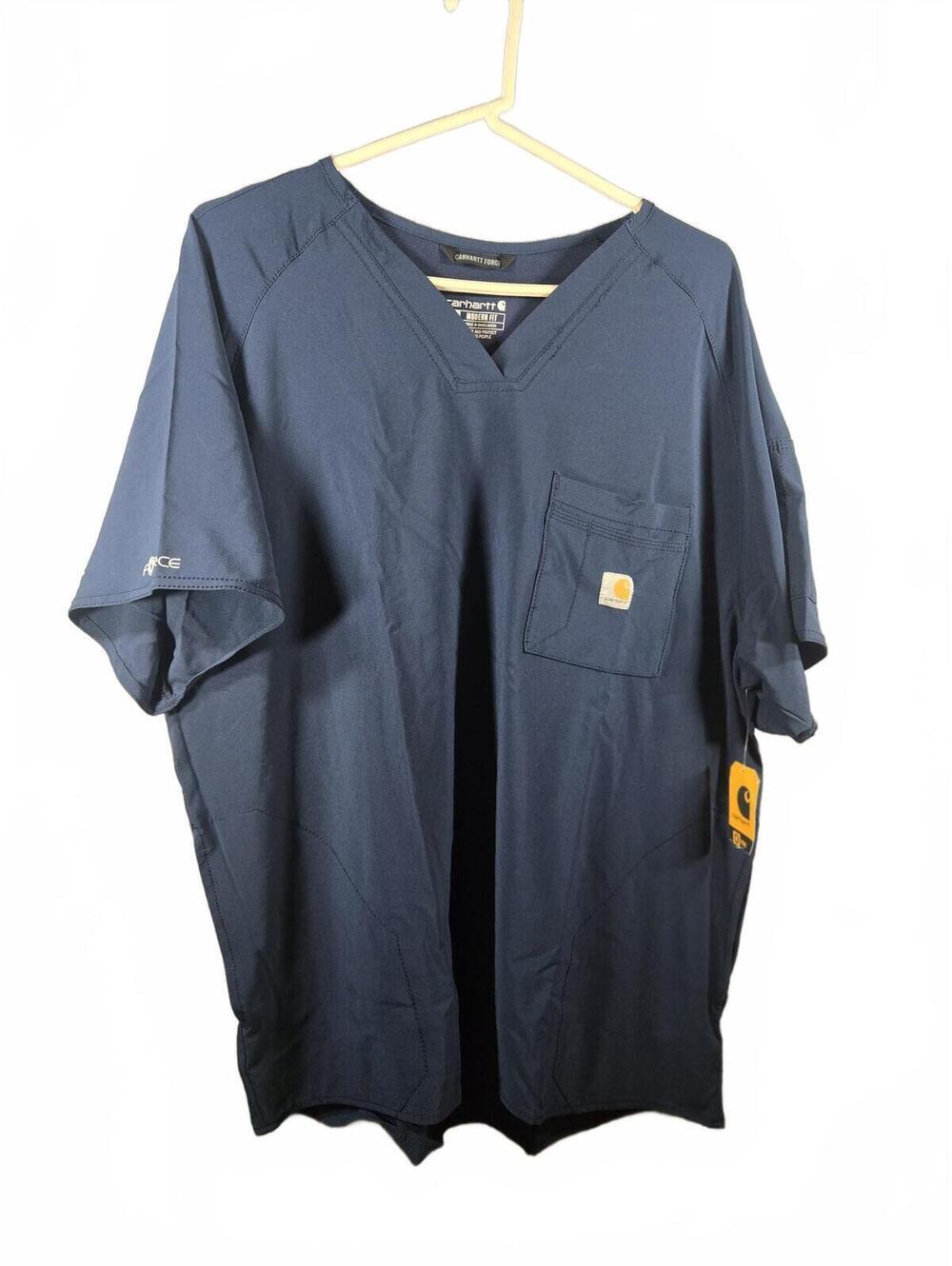 NWT Men's 2XL Carhartt Force Cross-Flex Scrub Top Blue Nurse